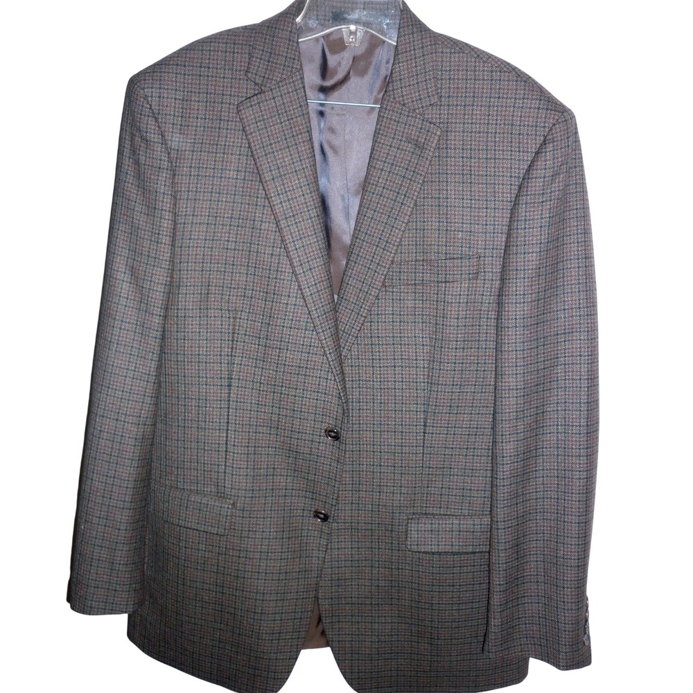 Ralph Lauren LAUREN Glen Plaid‎ Blazer Sport Coat Jacket Brown Green Wool 42L